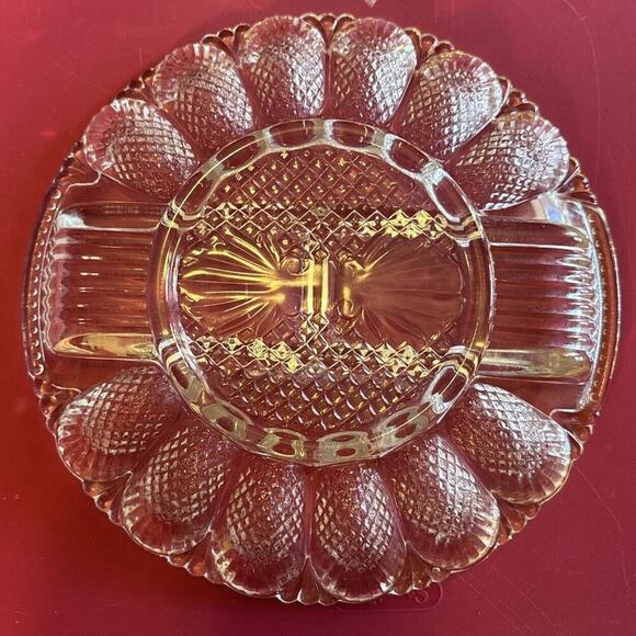 Vintage Clear Depression Glass Deviled Egg Plate Elegant Serving Tray -11'' - Picture 3 of 4